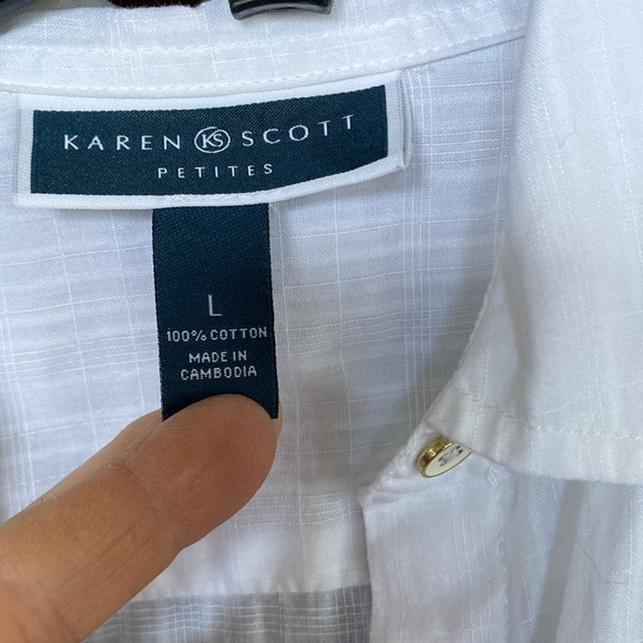 KAREN SCOTT PETITES 100% Semi-Sheer Cotton 3/4 Sleeve Button Down Shirt Large(P) - Picture 2 of 10
